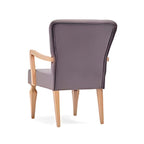 Vintage Charm: The Purple Upholstered Accent Chair with Wooden Armrests