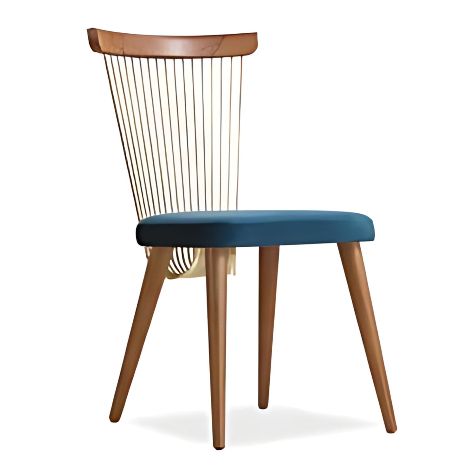 Contemporary Blue Upholstered Chair with Wooden and Gold Accents: A Stylish Fusion of Comfort and Design