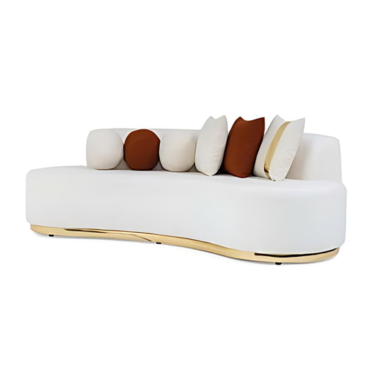 Elegant Minimalism: The Curved White Sofa with Gold Accents