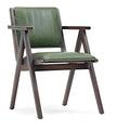 Stylish Olive Green Upholstered Armchair with Dark Wood Frame