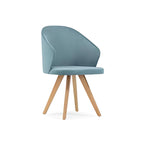 Stylish Light Blue Upholstered Armchair with Wooden Legs: A Fresh Blend of Comfort and Modern Design