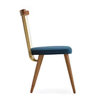 Contemporary Blue Upholstered Chair with Wooden and Gold Accents: A Stylish Fusion of Comfort and Design