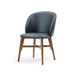 Contemporary Dark Blue Upholstered Armchair with Wooden Legs