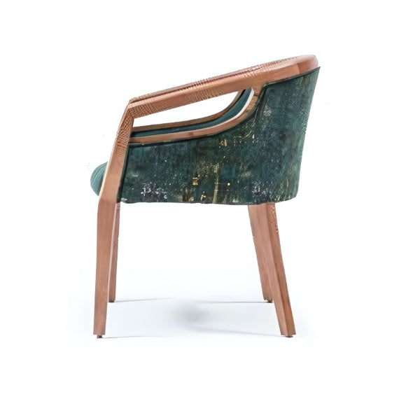 Stylish Green Upholstered Armchair with Wooden Frame