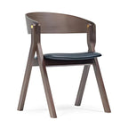 Contemporary Dark Wood Armchair with Black Leather Seat