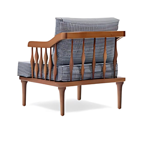 Classic Charm: The Checkered Upholstered Accent Chair with Wooden Frame