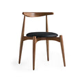 Sleek Black Upholstered Chair with Elegant Walnut Frame