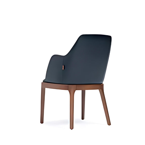 Elegant Black Leather Armchair with Wooden Legs: A Sophisticated Blend of Comfort and Style