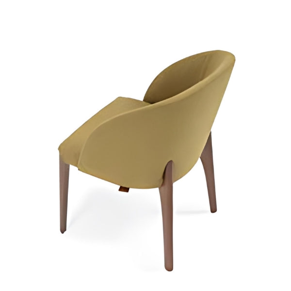 Stylish Mustard Upholstered Armchair with Wooden Legs: A Bright Blend of Comfort and Modern Design