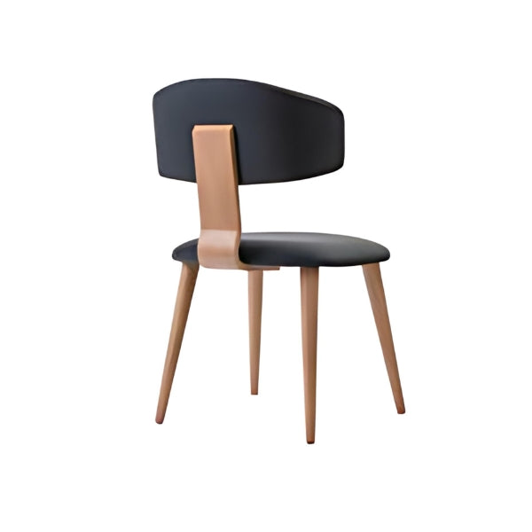 Contemporary Black Leather Chair with Natural Wood Legs