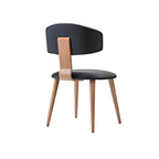 Contemporary Black Leather Chair with Natural Wood Legs