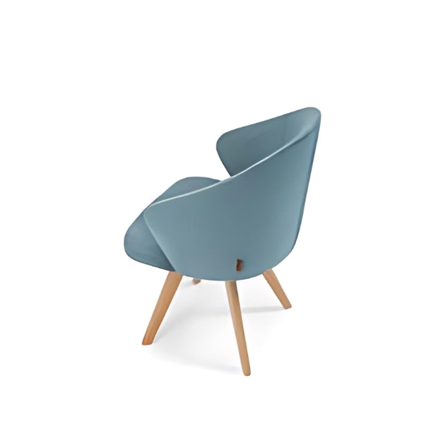 Stylish Light Blue Upholstered Armchair with Wooden Legs: A Fresh Blend of Comfort and Modern Design