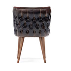 Stylish Black Leather Armchair with Walnut Legs