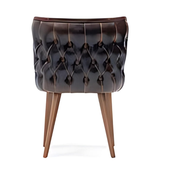 Stylish Black Leather Armchair with Walnut Legs