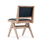 Modern Light Wood Chair with Black Leather Cushion