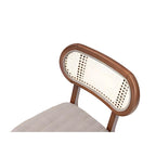 Elegant Beige Upholstered Chair with Rattan Back and Walnut Frame