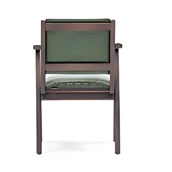 Stylish Olive Green Upholstered Armchair with Dark Wood Frame