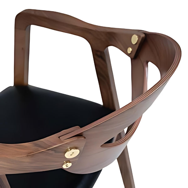 Unique Black Upholstered Armchair with Artistic Wood Backrest