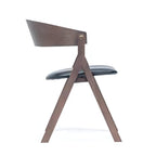 Contemporary Dark Wood Armchair with Black Leather Seat