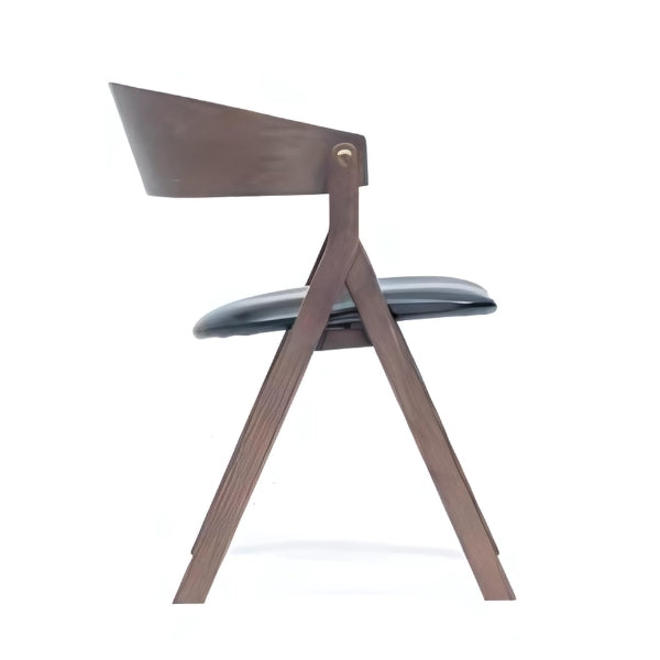 Contemporary Dark Wood Armchair with Black Leather Seat