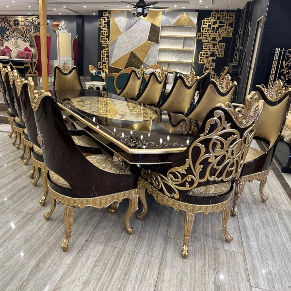 Royal Dining Table with Intricate Carvings and Matching Chairs