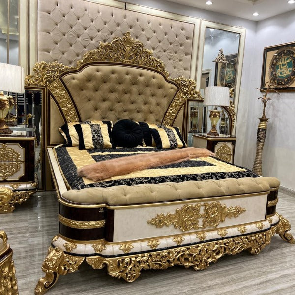 Designer Bedroom Set with Textured Upholstery and Sleek Nightstands