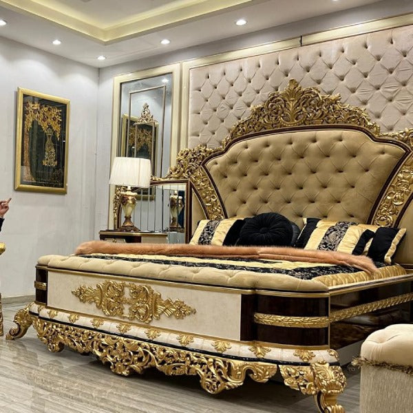 Designer Bedroom Set with Textured Upholstery and Sleek Nightstands