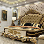 Designer Bedroom Set with Textured Upholstery and Sleek Nightstands