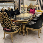 Luxury Black and Gold Dining Table Set for 8