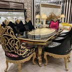 Luxury Black and Gold Dining Table Set for 8