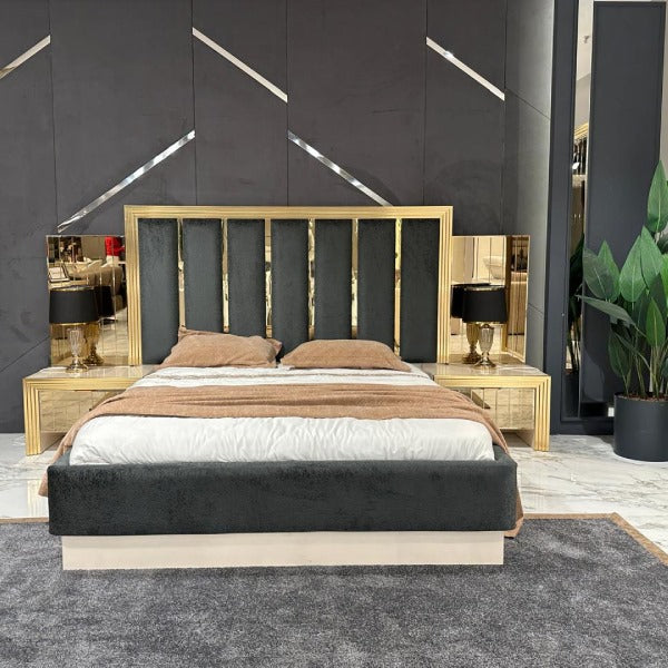 Modern Minimalist Bed Set with Golden Accents