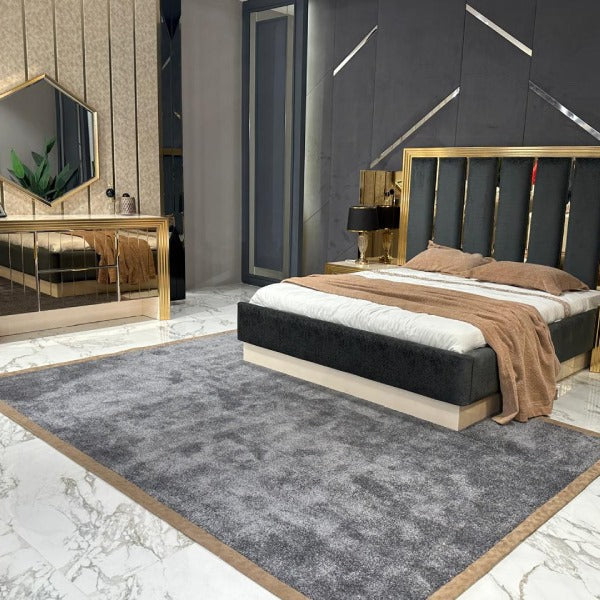 Modern Minimalist Bed Set with Golden Accents