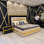 Sleek and Stylish Black and Gold Bedroom Set
