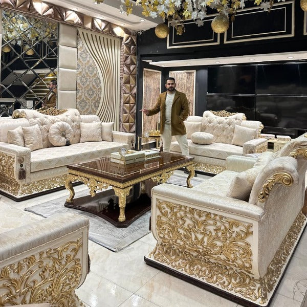 Regal Living White and Gold Sofa Set