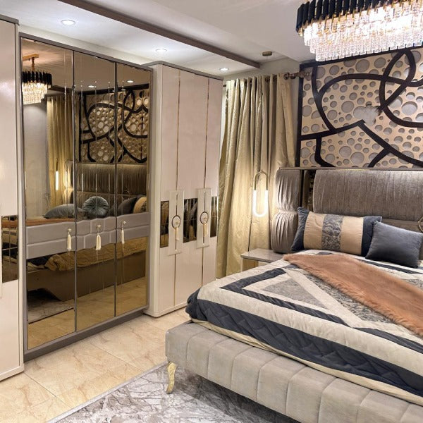 Sleek and Stylish Grey and Gold Bedroom Set