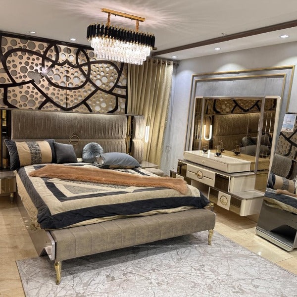 Sleek and Stylish Grey and Gold Bedroom Set