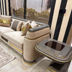 Modern Royal Living Room Collection with Mirrored Accents and Plush Cushions