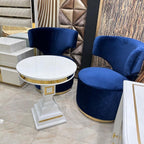 Golden Luxury Bed with Mirrored Headboard and Velvet Upholstery