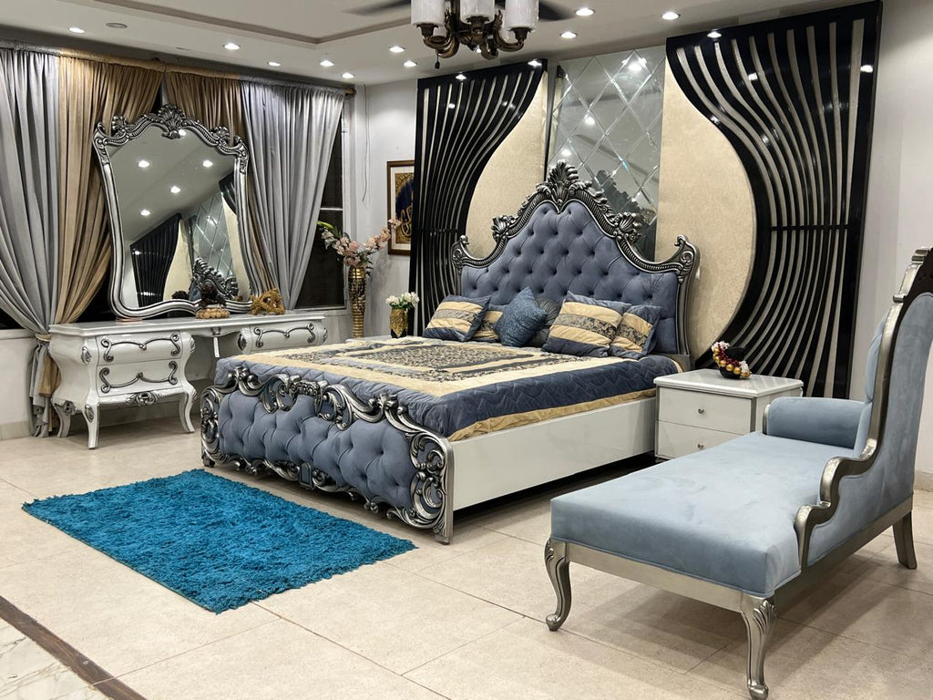 Baroque Luxury Bedroom Suite with Ornate Detailing and Velvet Accents