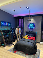 Modern Gaming Bedroom Set with LED Lighting, Ergonomic Chair, and Gaming Themed Decor for Gamers