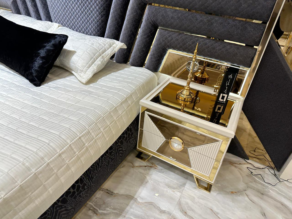 Modern Glamour Bedroom Suite with Geometric Design and Gold Accents