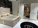 Opulent Modern Bedroom Set with Curved Headboard and Luxurious Details