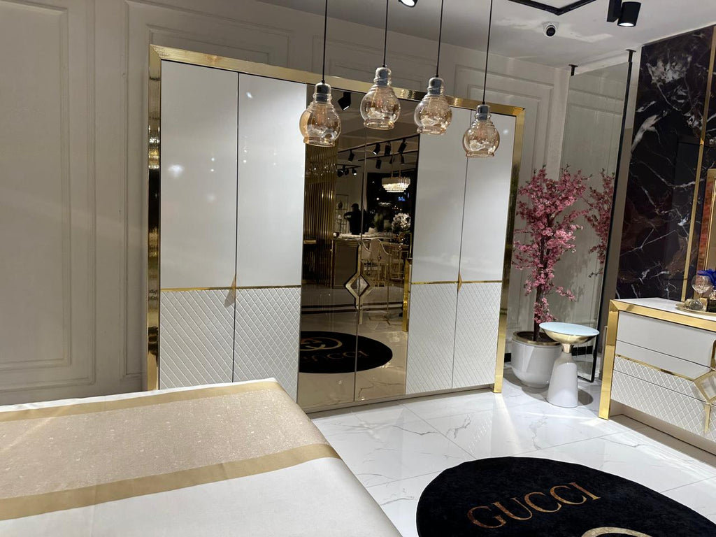 Opulent Modern Bedroom Set with Curved Headboard and Luxurious Details