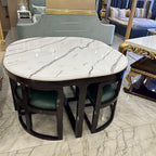 Luxurious Marble Finish 4-Person Breakfast Table with Integrated Seating