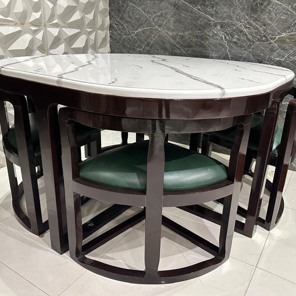 Luxurious Marble Finish 4-Person Breakfast Table with Integrated Seating