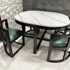 Luxurious Marble Finish 4-Person Breakfast Table with Integrated Seating