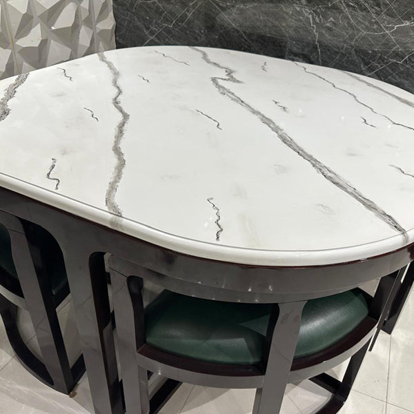 Luxurious Marble Finish 4-Person Breakfast Table with Integrated Seating